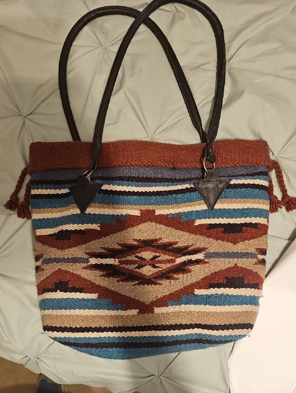 Southwestern Woven Tote Bag in Rust & Blue